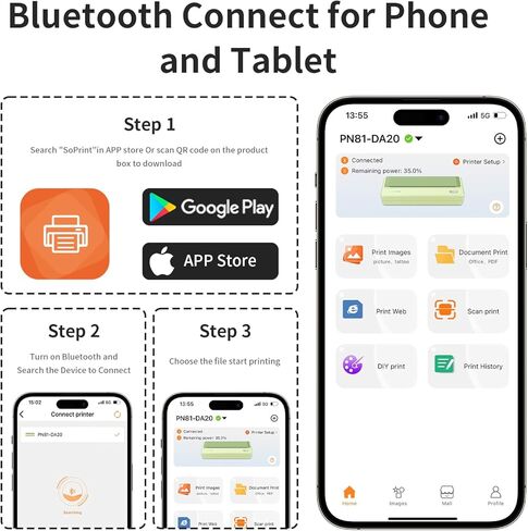 Rongta Portable-Printer Inkless for Travel, 300 DPI Small Wireless Bluetooth Thermal Printer for Home Use, Compatible with Android,iOS & Laptop,Support 8.5" X 11" US Letter&Legal A4 in Kuwait