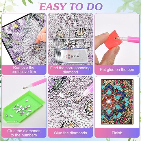 Auauy 2 Diamond Art Notebook ، A5 Animal Blank Notebook Craft Kits للأطفال الذين تتراوح أعمارهم بين 6-8-9-10 ، هدايا أعياد الميلاد لـ 5 7 11 12 سنة ، فتيات ، فني الدائرات الفنية مجموعة الفنون ومجموعات الحرف اليدوية للأطفال in Saudi Arabia