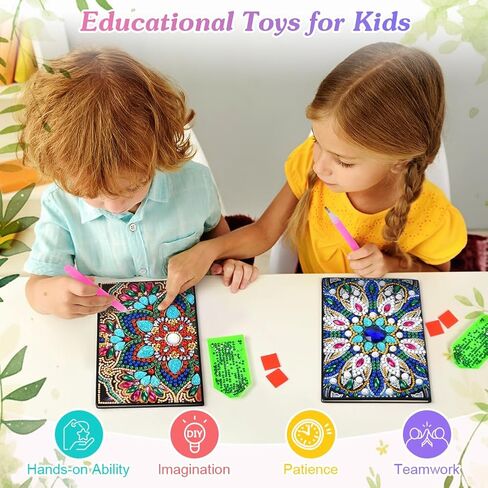 Auauy 2 Diamond Art Notebook ، A5 Animal Blank Notebook Craft Kits للأطفال الذين تتراوح أعمارهم بين 6-8-9-10 ، هدايا أعياد الميلاد لـ 5 7 11 12 سنة ، فتيات ، فني الدائرات الفنية مجموعة الفنون ومجموعات الحرف اليدوية للأطفال in Saudi Arabia