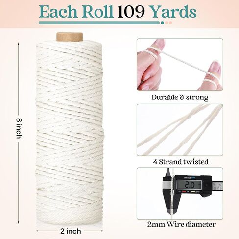 Wesnoy 12 Rolls Macrame Cord, 3 mm x 1308 Yards Natural Cotton Twine, Colored Macrame String, Colorful Cotton Rope for DIY Crafts Knitting, Artworks, Wall Hanging, Plant Hangers (Classic Color) in Kuwait