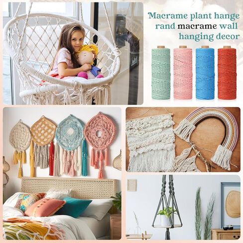 Wesnoy 12 Rolls Macrame Cord, 3 mm x 1308 Yards Natural Cotton Twine, Colored Macrame String, Colorful Cotton Rope for DIY Crafts Knitting, Artworks, Wall Hanging, Plant Hangers (Classic Color) in Kuwait