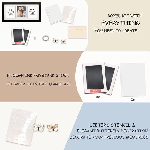 MyPawlets Paw Print Frame & Ink Pads Kit ، Kit Dog أو Cat Paw Print ، 2 لا فوضى منصات حبر للحيوانات الأليفة ، وسادة طوابع طباعة PAW للكلاب ، إطار حديدي خشبي ، إطار مخصص للحيوانات الأليفة PET PAW in Kuwait