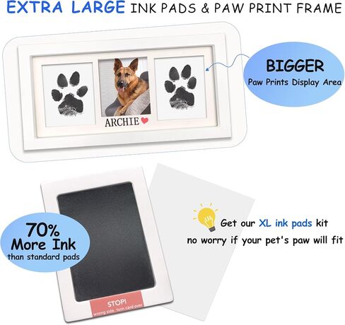MyPawlets Paw Print Frame & Ink Pads Kit ، Kit Dog أو Cat Paw Print ، 2 لا فوضى منصات حبر للحيوانات الأليفة ، وسادة طوابع طباعة PAW للكلاب ، إطار حديدي خشبي ، إطار مخصص للحيوانات الأليفة PET PAW in Kuwait
