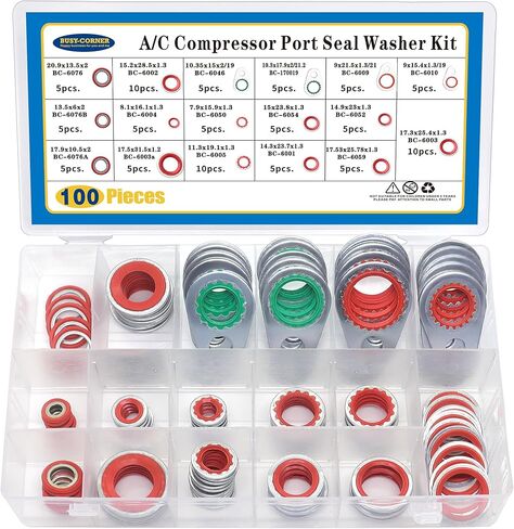 100 PCS 17 Sizes A/C System Compressor Gasket Seals Air Conditioning Compressor Port Seal Washer Kit, Gasket Bonded Seal Assortment (Red) in Kuwait