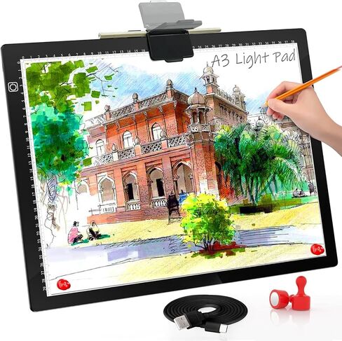 comzler A4 LED Light Board, 3 Level Dimmable Brightness USB Power Artcraft Light Table for Tracing, Light Drawing Sketch Pad for Animation, Sketching, Drawing, Stenciling, Artists - Black in Kuwait