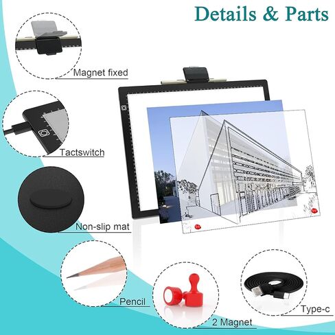 comzler A4 LED Light Board, 3 Level Dimmable Brightness USB Power Artcraft Light Table for Tracing, Light Drawing Sketch Pad for Animation, Sketching, Drawing, Stenciling, Artists - Black in Kuwait