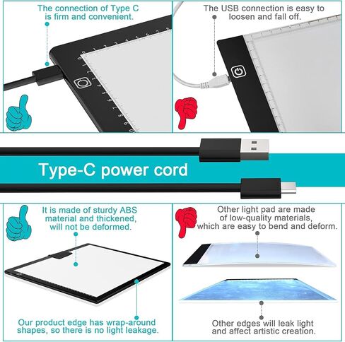 comzler A4 LED Light Board, 3 Level Dimmable Brightness USB Power Artcraft Light Table for Tracing, Light Drawing Sketch Pad for Animation, Sketching, Drawing, Stenciling, Artists - Black in Kuwait