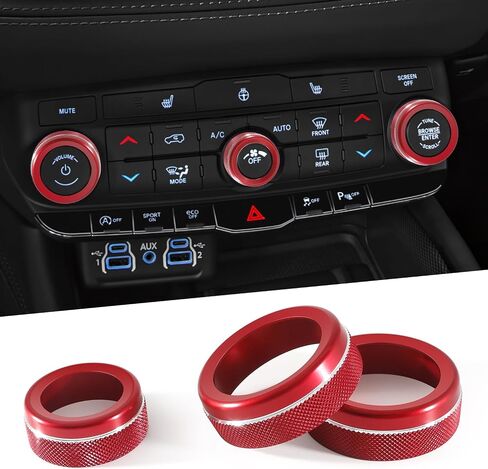 for Dodge Durango Knob Cover 2021 2022 2023 2024 2025 Air Condition Decorated Button Knob Covers AC Switch Volume Tune Controller Aluminum Alloy Trim (Red) in Kuwait