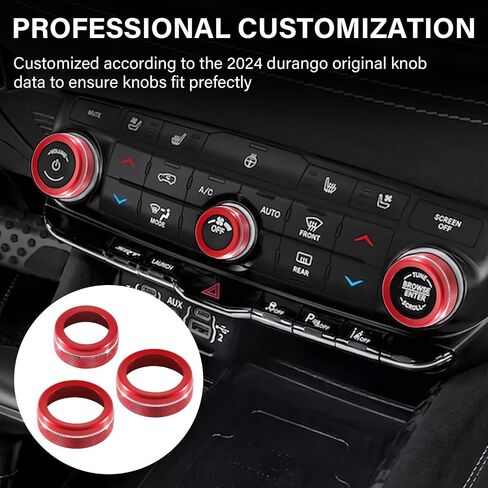 for Dodge Durango Knob Cover 2021 2022 2023 2024 2025 Air Condition Decorated Button Knob Covers AC Switch Volume Tune Controller Aluminum Alloy Trim (Red) in Kuwait