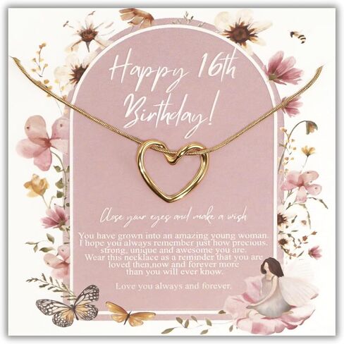 Sweet 16 Gifts for Girls for Gold Plated Heart Necklace 16 Year Old Girl Birthday Gifts Adjustable Length 16th Birthday Gifts for Girls Ideas for Trendy in Saudi Arabia