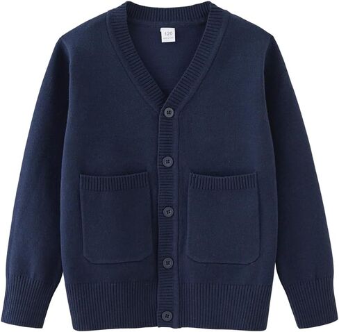 Boys V-Neck Cardigan Sweater with Pockets Classic Uniform Clothes for Kids in Kuwait