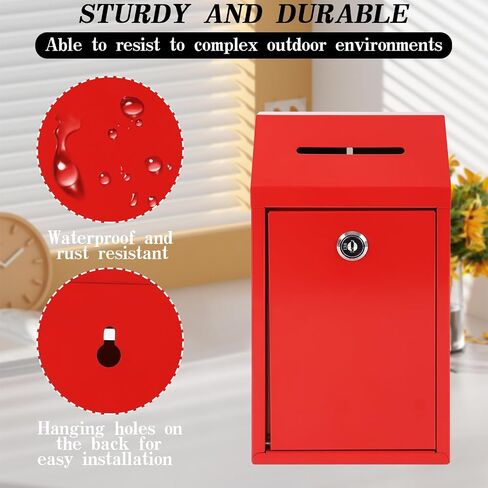 Metal Donation Box with Lock Ballot Box Drop Box with Lock Suggestion Box with Slot and Lock Metal Lock Box Comment Box Voting Box Key Drop Box for Home Office(Black,10.24 x 5.71 x 2.95 Inch) in Kuwait