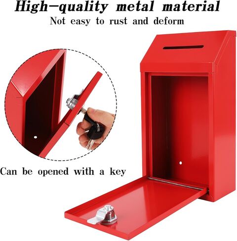 Metal Donation Box with Lock Ballot Box Drop Box with Lock Suggestion Box with Slot and Lock Metal Lock Box Comment Box Voting Box Key Drop Box for Home Office(Black,10.24 x 5.71 x 2.95 Inch) in Kuwait