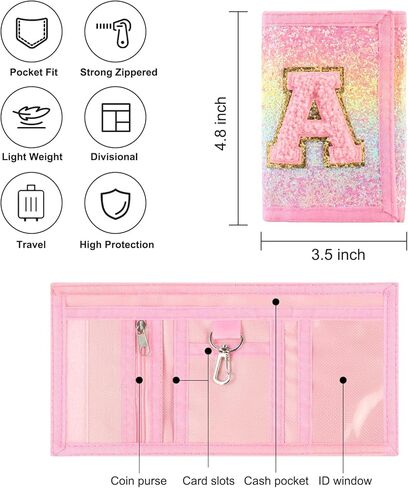 Leyeve Kids Wallets for Girls Teen,Cheap RFID Trifold wallet for 4-6-8-10-12-14-16Ages, Play Toddler Wallet for kids with Initials Zipper Coin Pocket,TriFold Childrens Wallet Novelty Birthday Gift-A in Kuwait