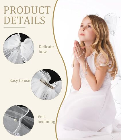 First Communion Veil Gifts for Girls Catholic White Bow Veil and Headpiece Accessories Set 1st Communion Easter Dress Up Kids in Kuwait
