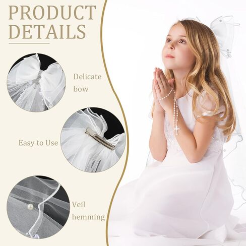 First Communion Veil Gifts for Girls Catholic White Bow Veil and Headpiece Accessories Set 1st Communion Easter Dress Up Kids in Saudi Arabia