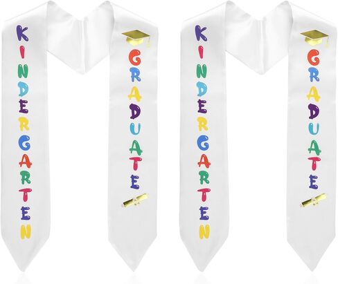 2pcs Kindergarten Graduation Stoles, 57.09 Inch Glossy Preschool Kids Sash Class of 2024 with Colorful Words in Kuwait
