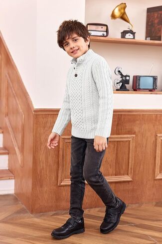Makkrom Kids and Boys Mock Dock Pullover Sweater Long Sleeve Cable Cable Jumper Jumper in Kuwait