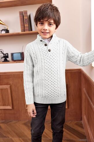 Makkrom Kids and Boys Mock Dock Pullover Sweater Long Sleeve Cable Cable Jumper Jumper in Kuwait