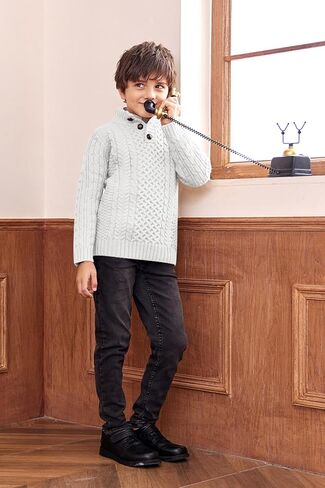 Makkrom Kids and Boys Mock Dock Pullover Sweater Long Sleeve Cable Cable Jumper Jumper in Kuwait