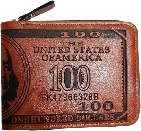 Cool Wallets for teen boys Ages 10-18, Cash with ID Window Cardholder,Faux Leather Wallet for Teen boys,Zippered Wallet for Teenagers,Teenage Teenager Youth Gift. (Brown dollar pattern) in Saudi Arabia