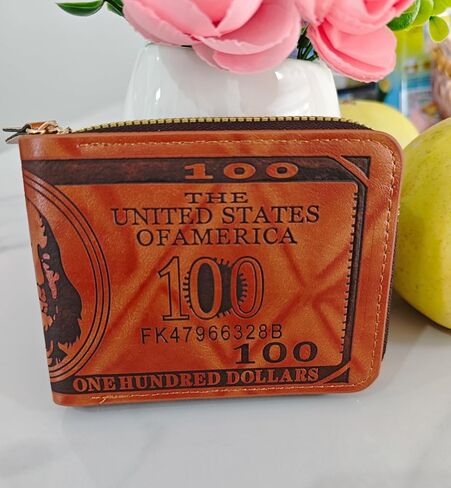 Cool Wallets for teen boys Ages 10-18, Cash with ID Window Cardholder,Faux Leather Wallet for Teen boys,Zippered Wallet for Teenagers,Teenage Teenager Youth Gift. (Brown dollar pattern) in Saudi Arabia