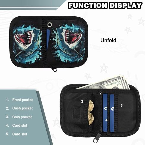 Cozeyat Cool Shark Kids Wallets for Boys Ages 4-18, Toddler/Youth Wallet for Boys with Zippered Coin Pocket and Card Holders, Novelty Wallet for Childrens Birthday Gifts in Kuwait