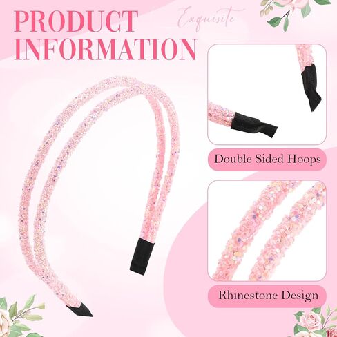 طوق شعر من 4 قطع من حجر الراين، طوق شعر مزدوج الجانب كريستال الماس المقلد، طوق راس رفيع للنساء والفتيات اكسسوارات الشعر in Kuwait