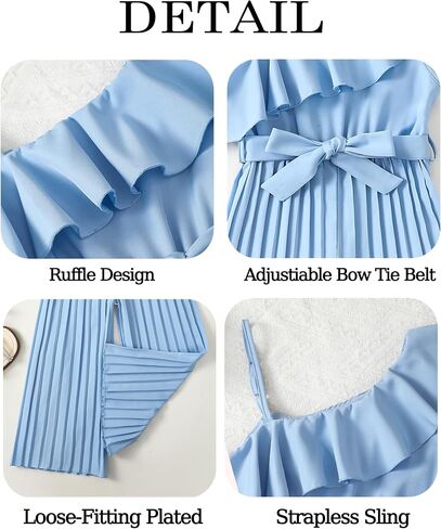 Girls' Jumpsuit Kids Ruffle Trim Halter Waist Belt Wide Leg Pleated Long Romper Tween Gilrs Summer Outfit Size 8-12 in Kuwait