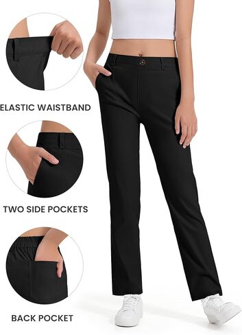 Girls Uniform Pants Kids Dress Pants High Stretchy with Pockets Size 7-14 Years in Kuwait