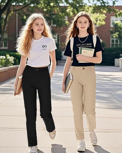 Girls Uniform Pants Kids Dress Pants High Stretchy with Pockets Size 7-14 Years in Kuwait