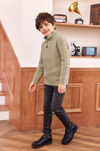 Makkrom Kids and Boys Mock Dock Pullover Sweater Long Sleeve Cable Cable Jumper Jumper in Kuwait