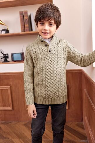 Makkrom Kids and Boys Mock Dock Pullover Sweater Long Sleeve Cable Cable Jumper Jumper in Kuwait