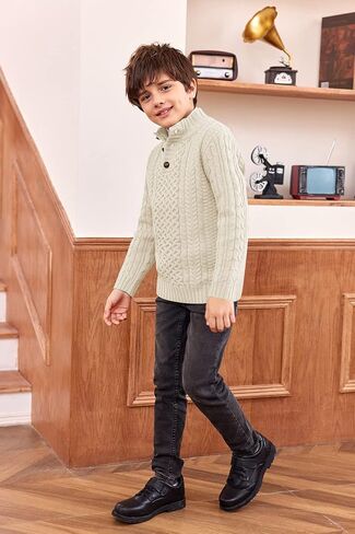 Makkrom Kids and Boys Mock Neck Pullover Sweater Long Sleeve Button Cable Knitted Jumper in Kuwait