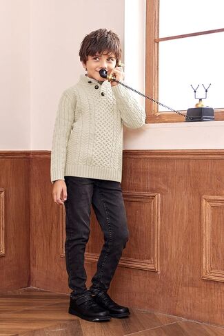 Makkrom Kids and Boys Mock Neck Pullover Sweater Long Sleeve Button Cable Knitted Jumper in Kuwait