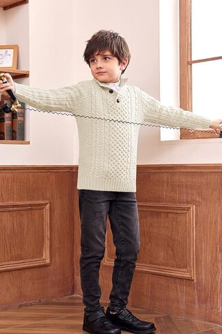 Makkrom Kids and Boys Mock Neck Pullover Sweater Long Sleeve Button Cable Knitted Jumper in Kuwait