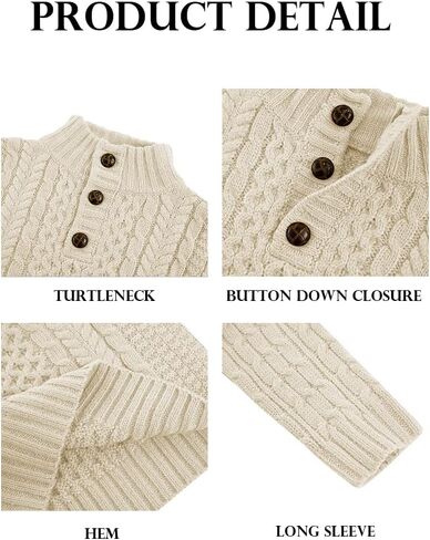 Makkrom Kids and Boys Mock Neck Pullover Sweater Long Sleeve Button Cable Knitted Jumper in Kuwait