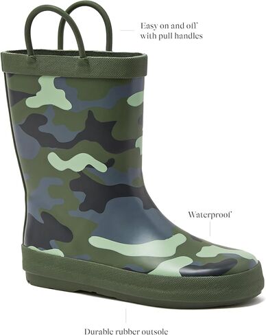 Lands' End Boys and Girls Waterproof Boots Kids and Toddler Rain Boots - Girls and Boys Rubber Rain Boots Kids Size 5 Toddler to 7 Big Kid, Slip On Girls and Boys Rain Boots with Handles in Saudi Arabia