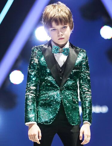 Marvelous World Boys 4-Piece Stylish Formal Tuxedo Suit Set, Suit Jacket, Pants, Vest, and Bow Tie in Kuwait