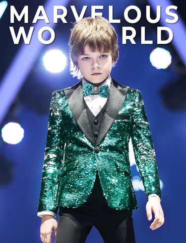 Marvelous World Boys 4-Piece Stylish Formal Tuxedo Suit Set, Suit Jacket, Pants, Vest, and Bow Tie in Kuwait