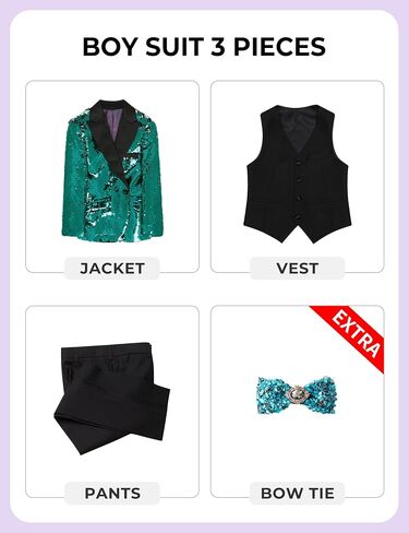 Marvelous World Boys 4-Piece Stylish Formal Tuxedo Suit Set, Suit Jacket, Pants, Vest, and Bow Tie in Kuwait