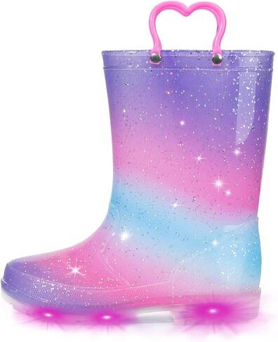 EUXTERPA Toddler Kids Waterproof Light Up Rain Boots Patterns and Glitter Boots with Handles for Boys Girls in Saudi Arabia