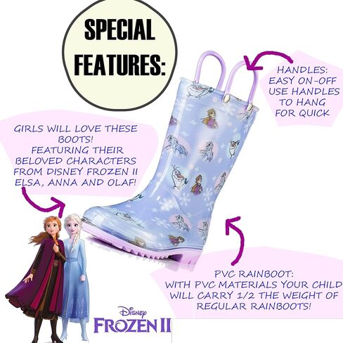 Disney Frozen 2 Girls 'Anna ، Elsa & Olaf PVC Prots Boots مع مقابض سهلة- in Kuwait