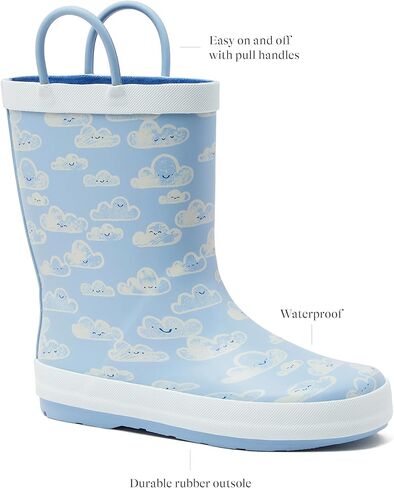 Lands' End Boys and Girls Waterproof Boots Kids and Toddler Rain Boots - Girls and Boys Rubber Rain Boots Kids Size 5 Toddler to 7 Big Kid, Slip On Girls and Boys Rain Boots with Handles in Saudi Arabia