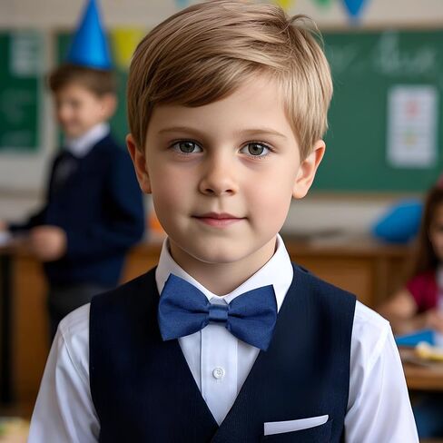 Pre-tied Kids Bow Tie Classic Solid Color Satin Bow Tie Adjustable Neck Bowtie for Kids Wedding Party in Kuwait