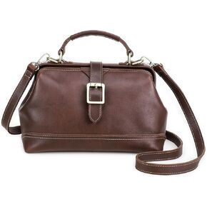 Doctor Bag for Women Full Grain Leather Top Handle Purse Satchel Handbag Shoulder Bag Vintage Tote Bag with Metal Clasp Frame Opening