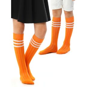 Hugh Ugoli Cotton Knee High Socks for Girls ، Boys ، Long Tube School Goots with Stripes ، 5-14 Years ، 4 Pairs