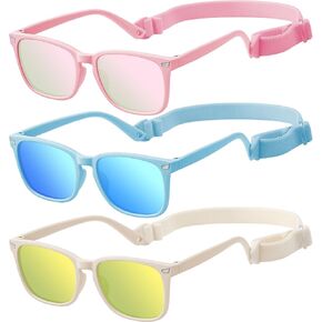 Baby Infant & Toddler Polarized Sunglasses with Strap, UV400 Protection for Boys & Girls 0-24 Months, 3 Pack