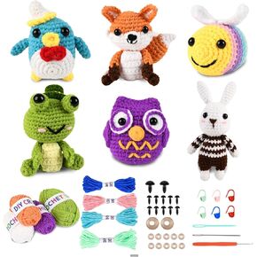 6pcs crochet kit للمبتدئين ، 2025 طقم كروشيه للحيوانات ، وحرف DIY للبالغين والأطفال ، وكلهم في مجموعة الحياكة الكروشيه ، تأتي مع دروس فيديو خطوة بخطوة (أ)