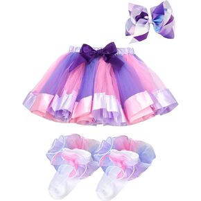 BGFKS Girls Layered Tulle Rainbow Tutu Skirt Sets,Toddler Girl Skirt with Linging,Hairbow and Socks. in Kuwait